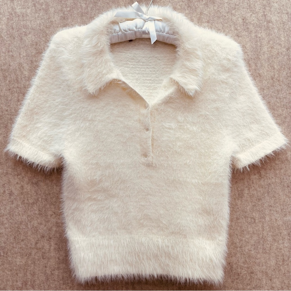 Women's Mohair Button Down Short Sleeve Sweater, L Juniors